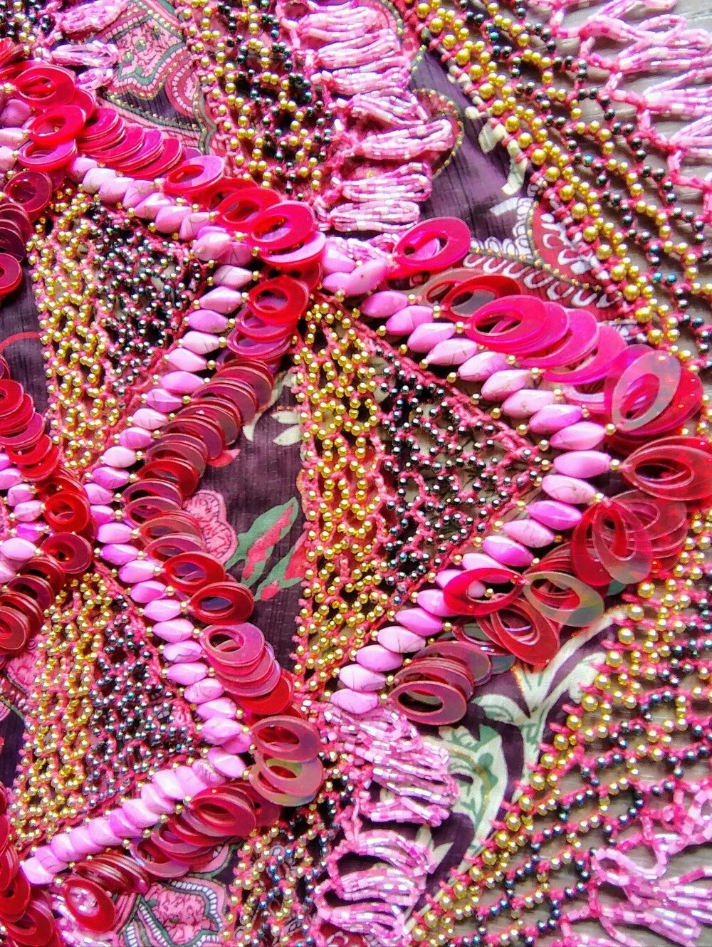 Artisan Hand Beaded Wearable Textile Art Statement Wrap Festival Boho